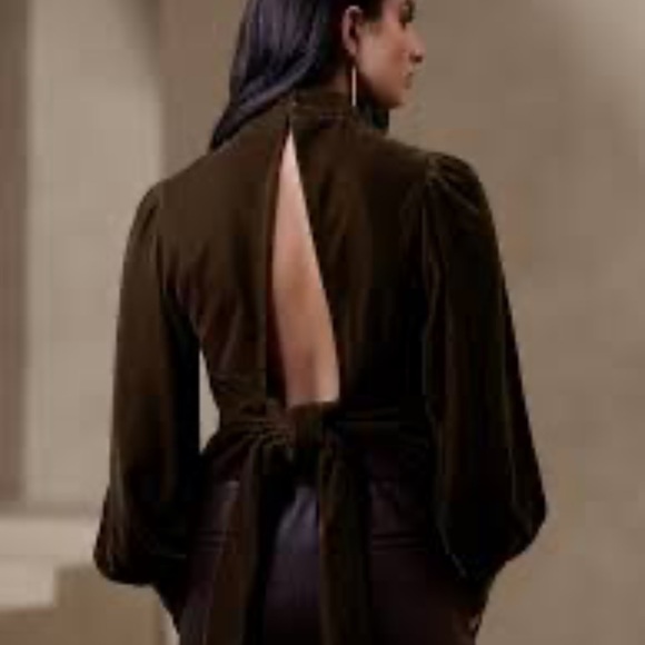Banana Republic Factory Cropped Open Back Velvet Blouse - Picture 2 of 10
